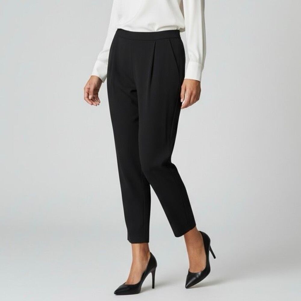 All Saints 8 Black Jersey Trousers Elastic Waist Pleated Front Pants Luxury